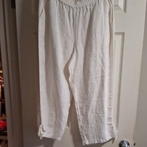 White Linen Crop Pants 100% Linen